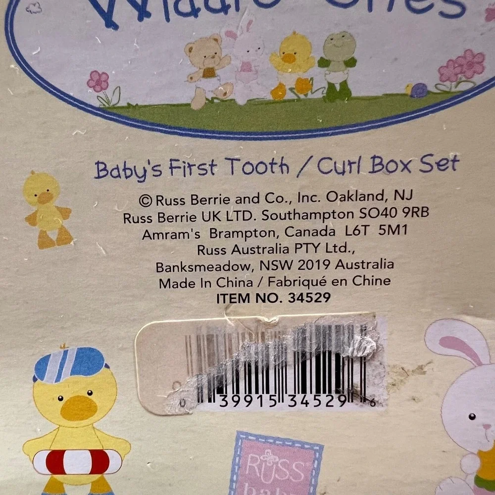 Widdle Ones Baby's First Tooth/Curl Keepsake Box Set Ceramic Pink Rabbits